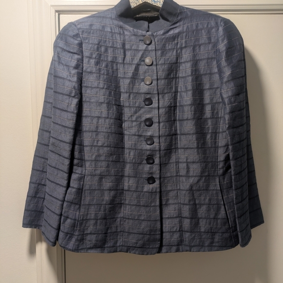 Emporio Armani Navy Striped Buttoned Blazer – Size 46 - Picture 2 of 14